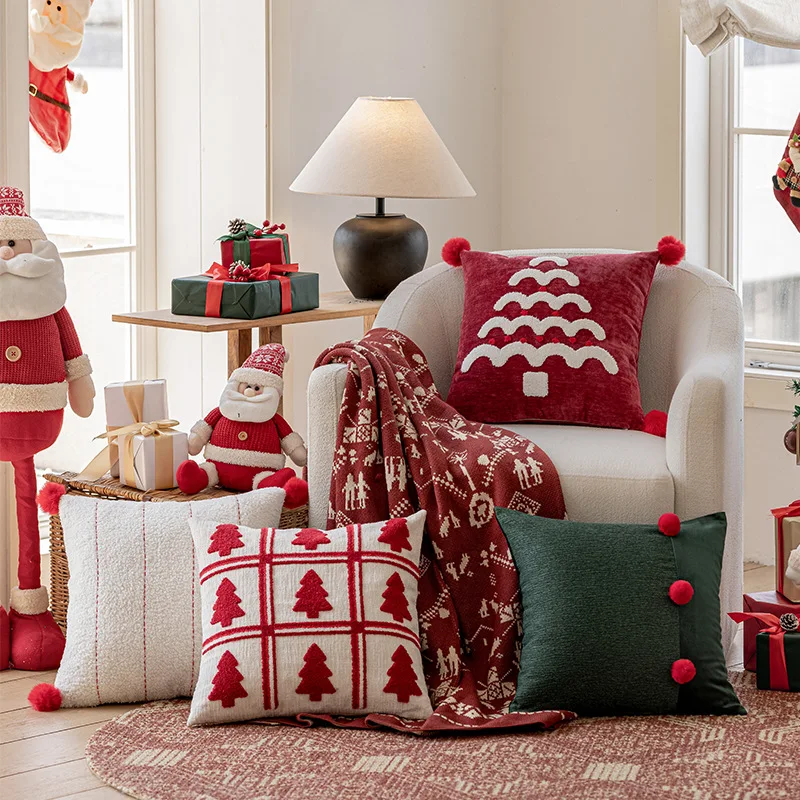 Christmas Tree Embroidery Cushion Cover Pillow Covers Decorative Pillow Case Home Sofa Pillowcase