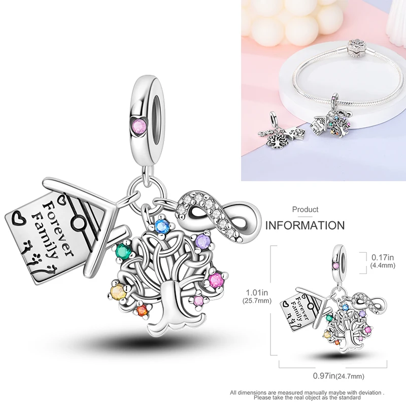925 Sterling Silber Lebensbaum Anhänger Familie Unendlichkeit Herz CZ Zirkon Perle Passend für Original Armband DIY Schmuck Geschenk für Frauen – Detail 15