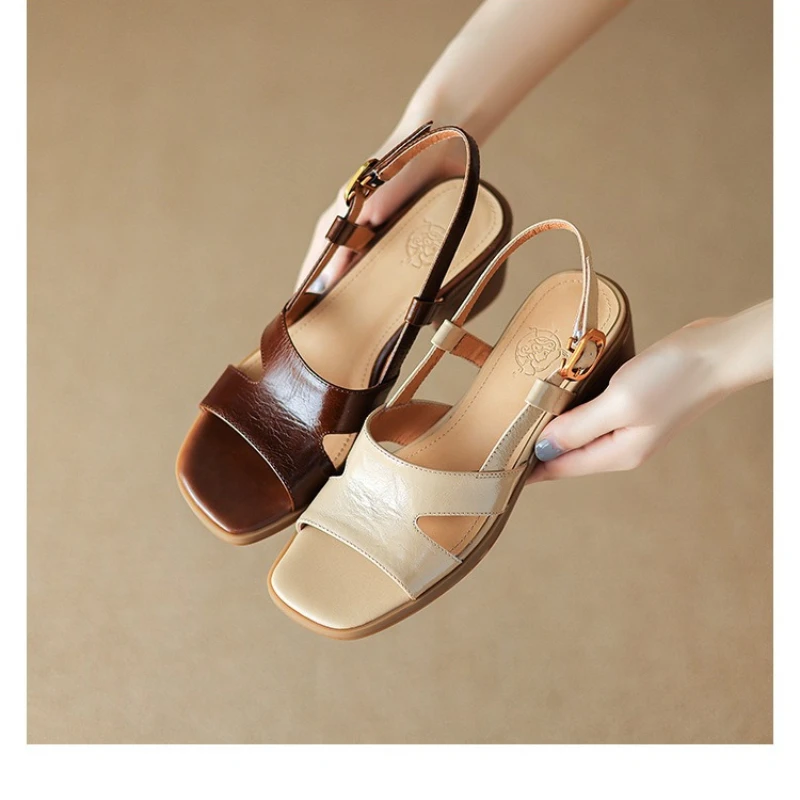 

Women Sandals New Arrival Leather Pumps Office Ladies Casual Basic Thick Heels Platforms Shoes Woman Summer Sandals
