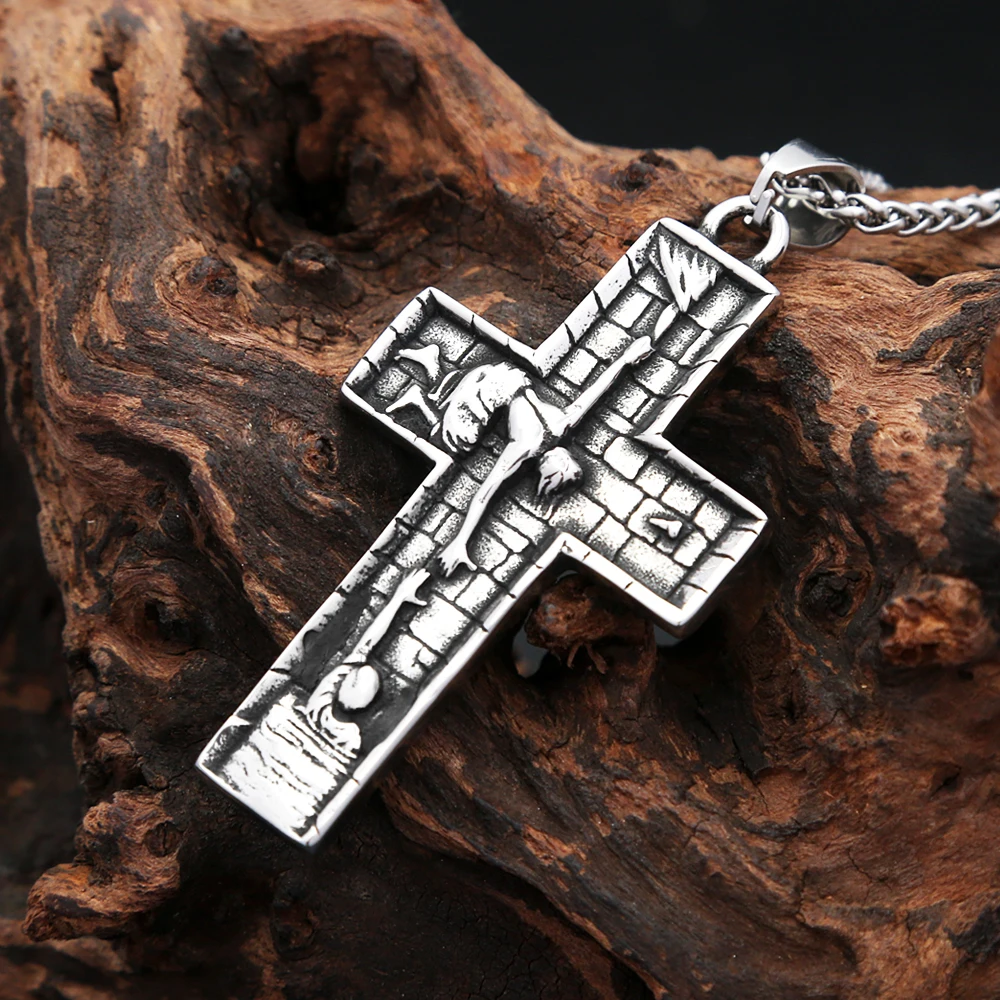 Vintage Punk Jesus Savior Cross Pendant Necklaces For Men Women Stainless Steel Lucky Prayer Amulet Religions Jewelry Wholesale