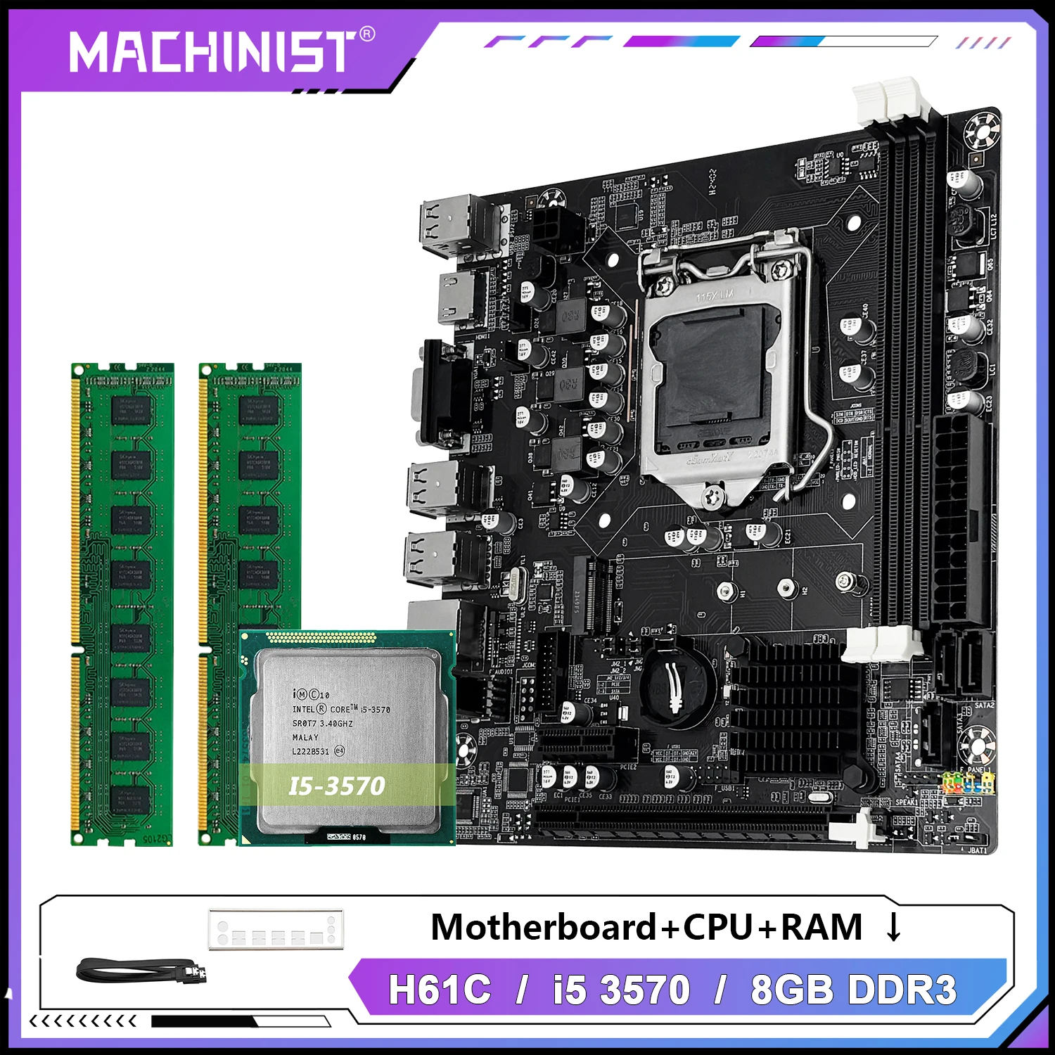 MACHINIST H61 Motherboard Intel Core I5 3570 CPU LGA 1155 Processor And DDR3 8GB(2*4GB) RAM Memory (Optional Combo)