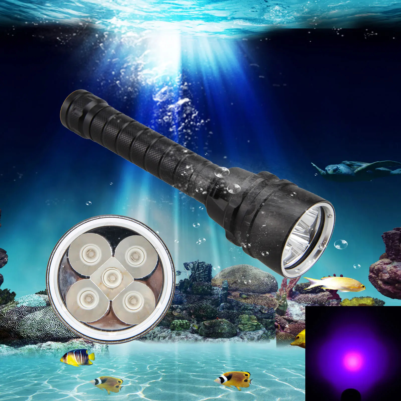 Professional 10W White UV Light Underwater 100m Rechargeable 5*LED Scuba Diving Flashlight 365-395nm Torch Water Sports Lanterna