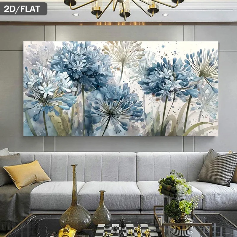 

1pc Modern Blue Agapanthus Watercolor Frameless Canvas Painting Blue Flower Wall Art for Living Room, Minimalist Botanical Print