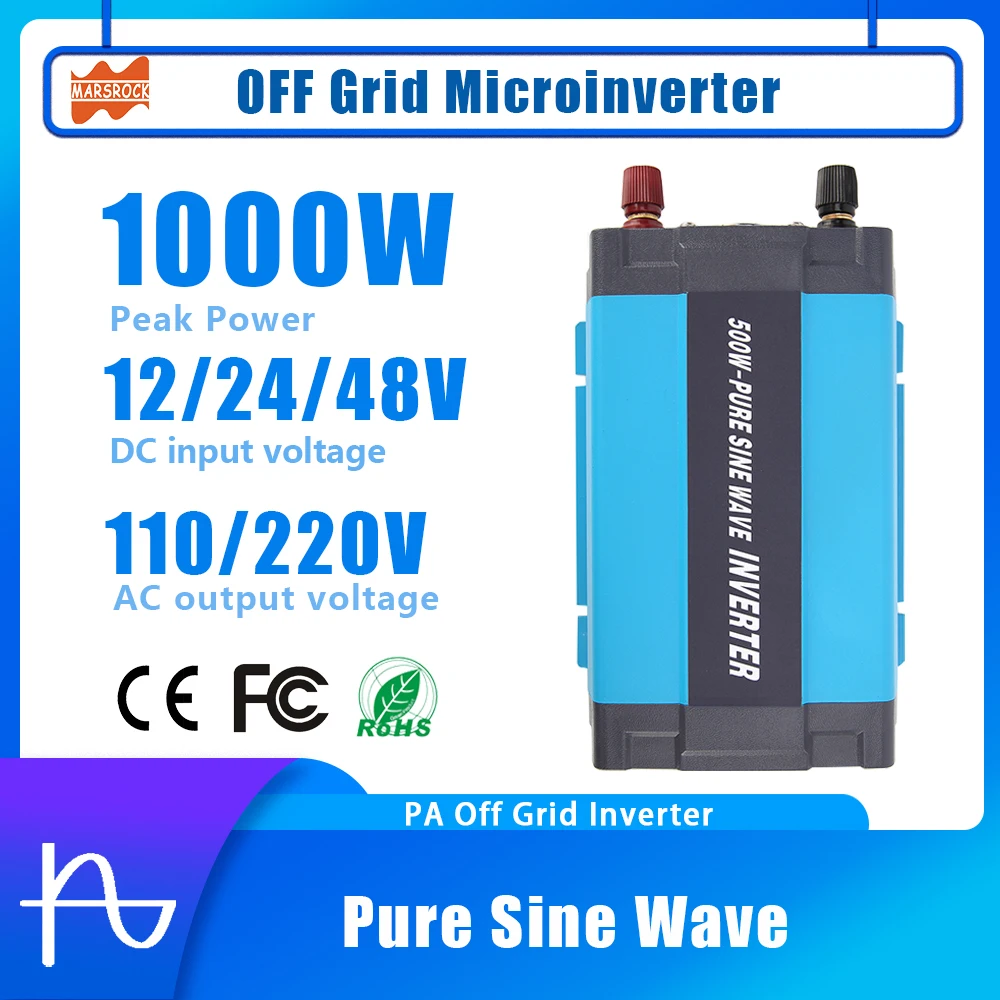 Pure Sine Wave Inverter 500W 1000W Peak 12V 24V 36V To AC 110V 230V Portable Power Bank Converter Solar Inverter USB Charging