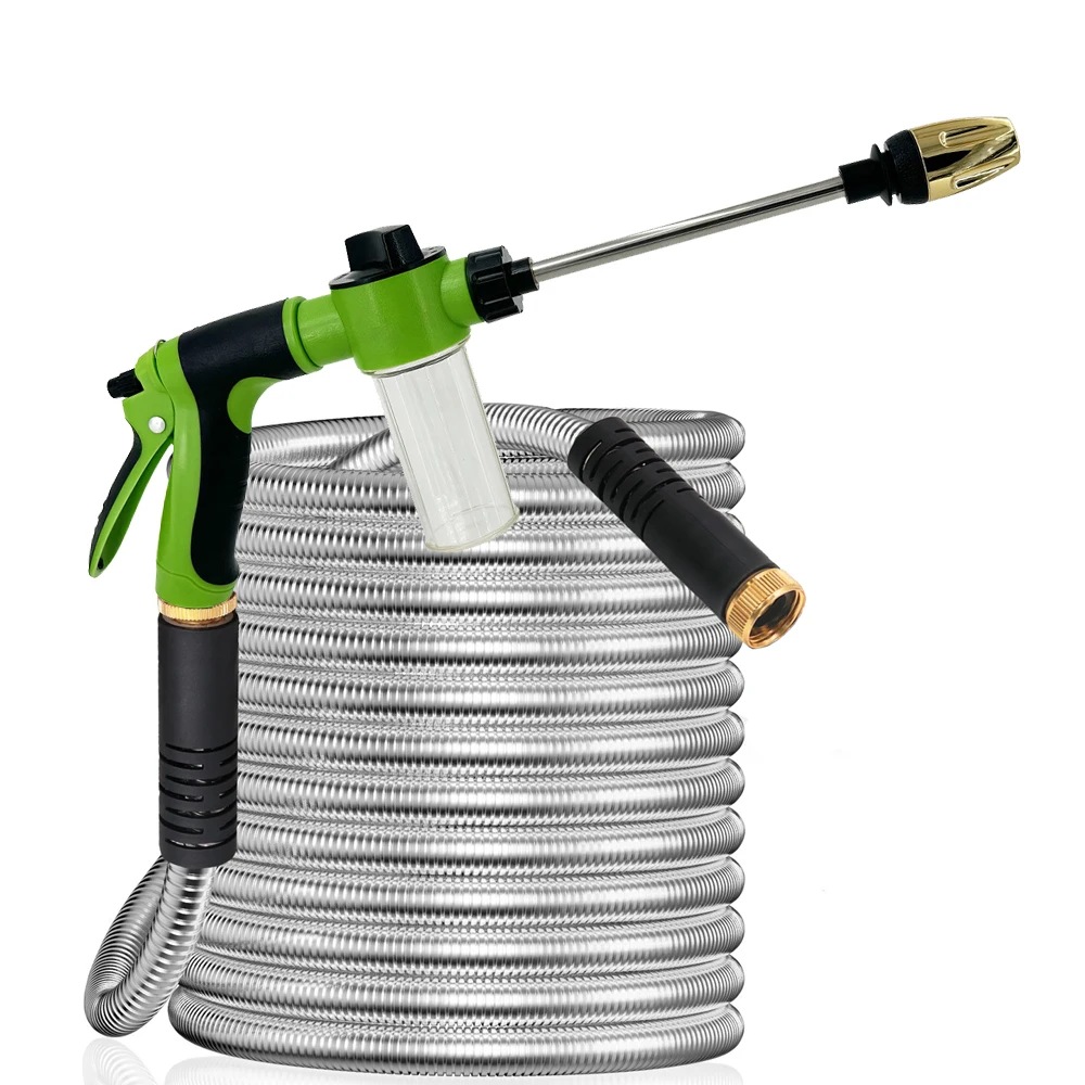 Stainless Steel Garden Hose Magic Water Pipes Home Garden Daily Watering Tools High-Pressure Car Wash Cleaning Water Gun ﻿