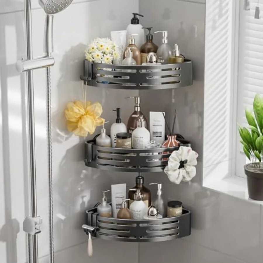 

Corner Shower Caddy Suction CupShower Shelves with Hooks No Drilling Powerful Suction Bathroom Organizers and Storage Removable
