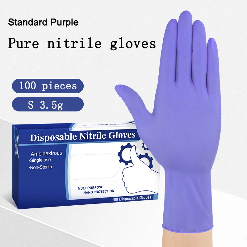 100 PCS Gants en nitrile jetables violets pour la transformation alimentaire / le nettoyage / la coiffure / la vaisselle et les tatouages