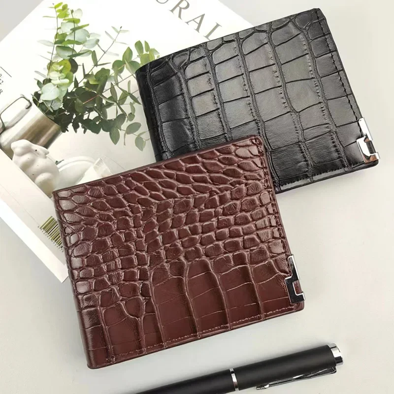 Business Men's Wallet High-end Alligator Texture with Zipper Double Fold Coin Wallet Horizontal Multi-layer Card Bag