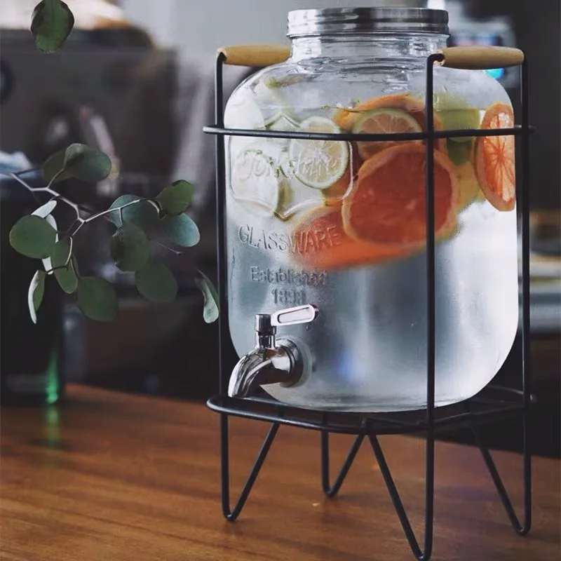

Модный стеклянный кувшин для напитков с железной рамой, краном для сока и функцией самообслуживания, в скандинавском стиле, большой емкости