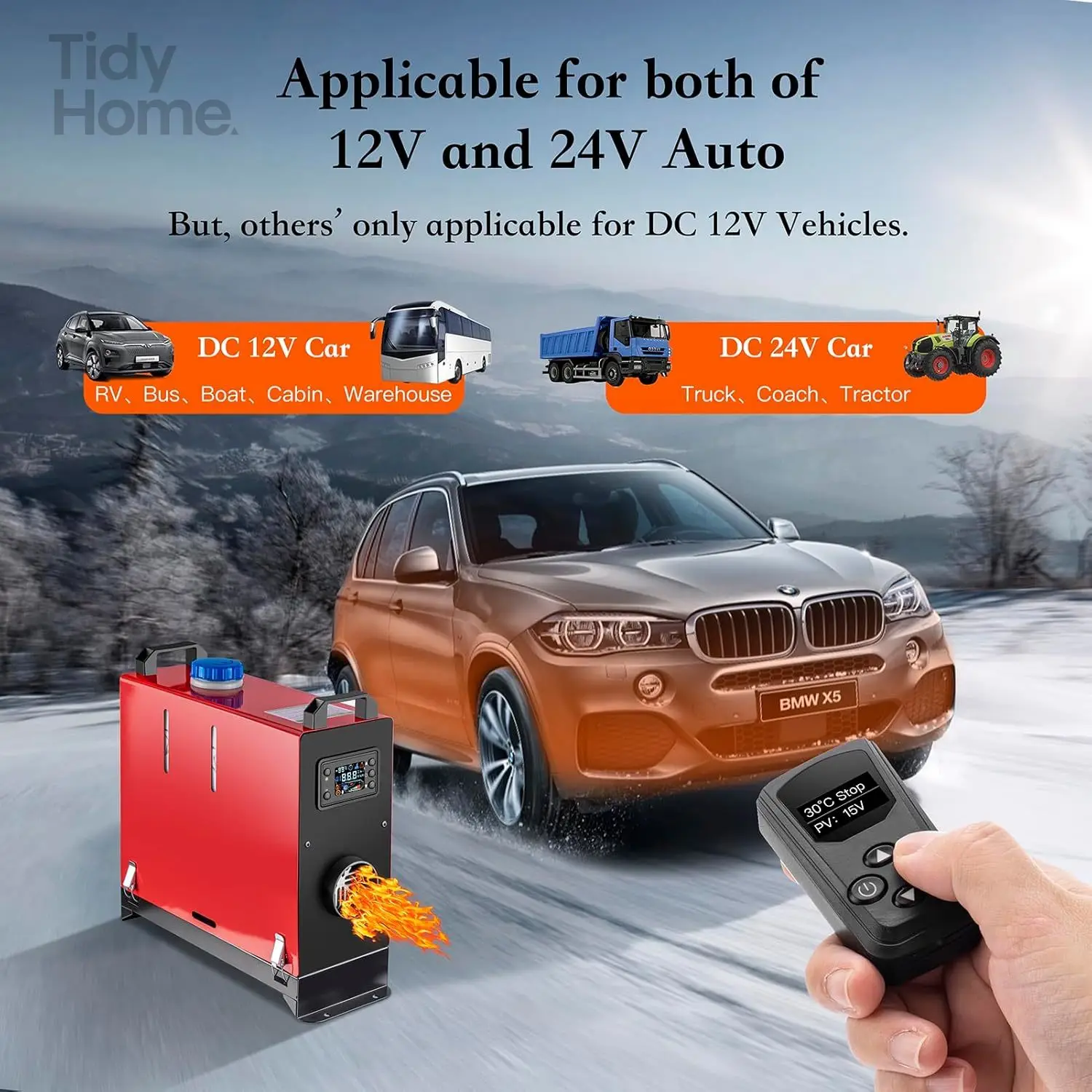 

Portable Car Diesel Air Heater with Muffler, LCD Monitor, Remote Control, Fast Heating for Campers Truck Trailer RV Boat Garage
