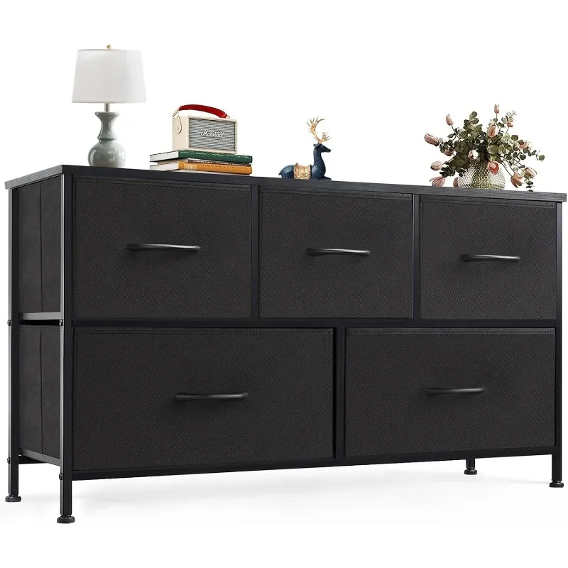 Dresser for Bedroom with 5 Drawers, Wide Chest of Drawers, Fabric Bedroom Dresser with Drawer Organizer, Storage Organizer Unit