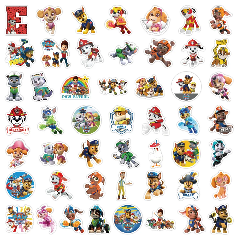 50 Stück PAW Patrol Aufkleber Cartoon PVC-Sticker DIY Dekoration Wasserdicht Skateboard Gepäck Handy Kühlschrank Auto Geschenke