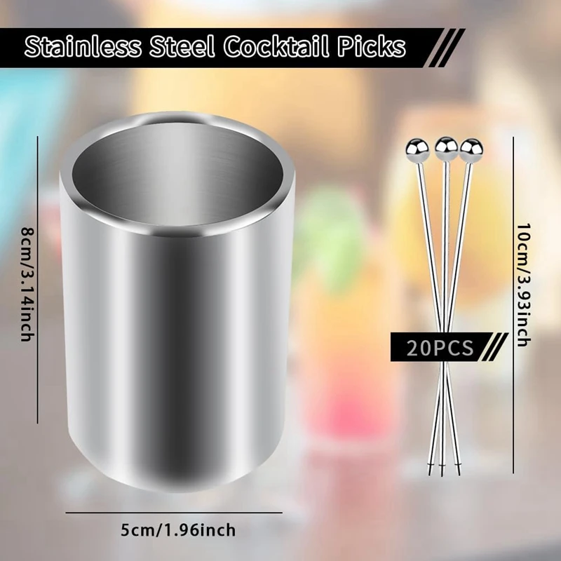 Palhetas de coquetel de metal N38R_20PCS com kit de suporte