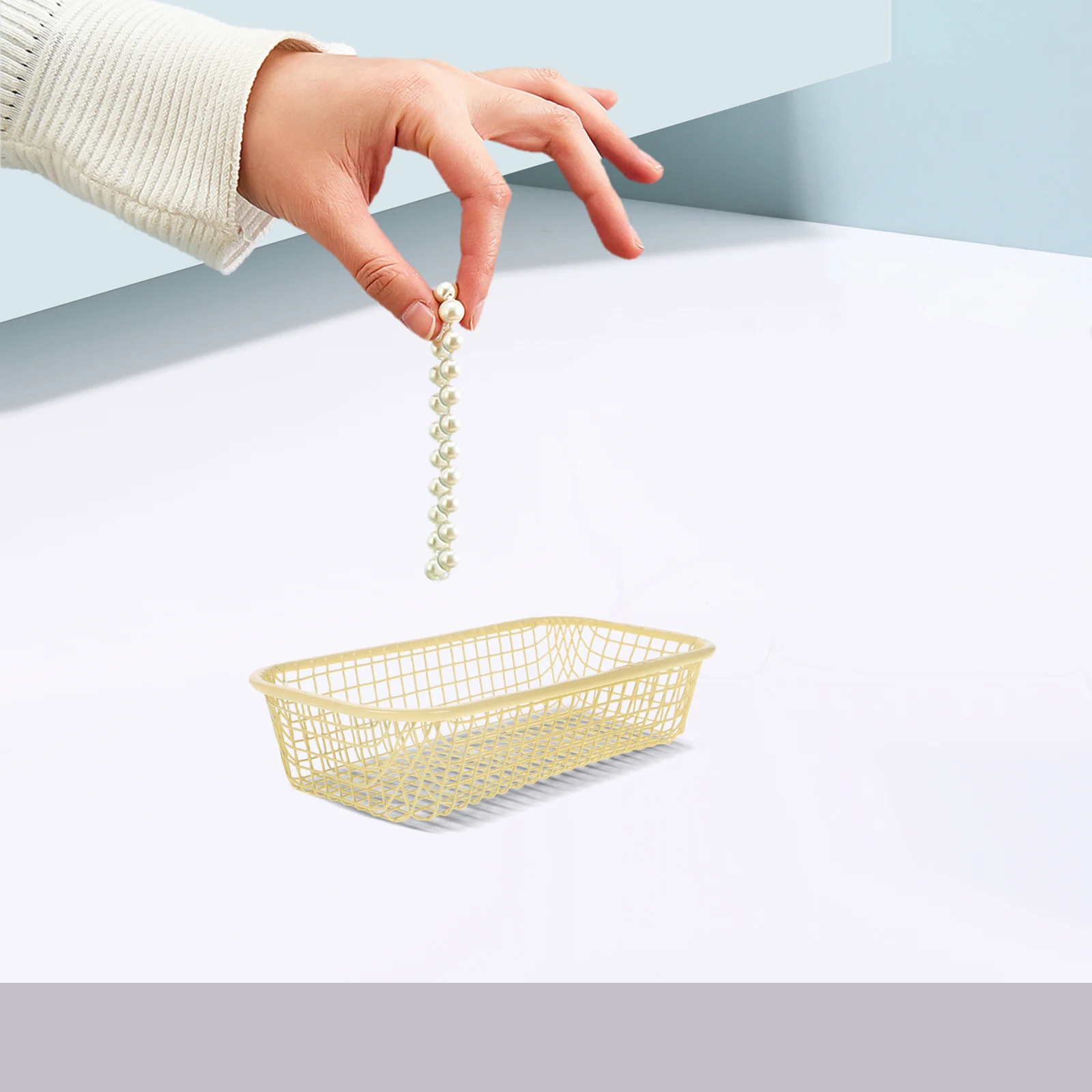 

Wire Organizer Hollow Mesh Iron Storage Tray Decorative Countertop Shelves Silverware Holder Utensils Bins Small Metal Pantry
