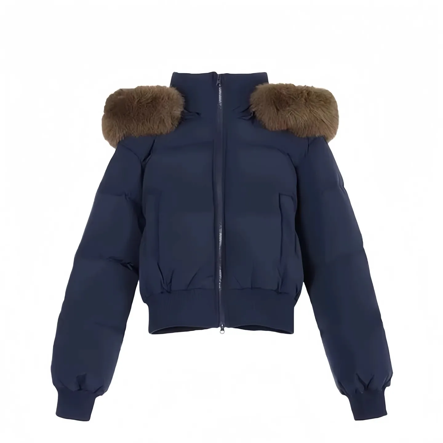 سترة قطنية قصيرة دافئة بياقة فرو كبيرة للنساء في شتاء 2025، مقاس نحيف، حزام الخصر، مزاج التخسيس، جا قطن