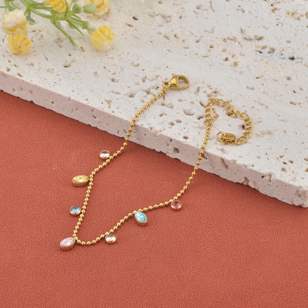 Lokaer Edelstahl Mehrfarbige Kristall Zirkon Armband Halskette Für Frauen Mode Zarte Hochzeit Schmuck Geschenke B25194