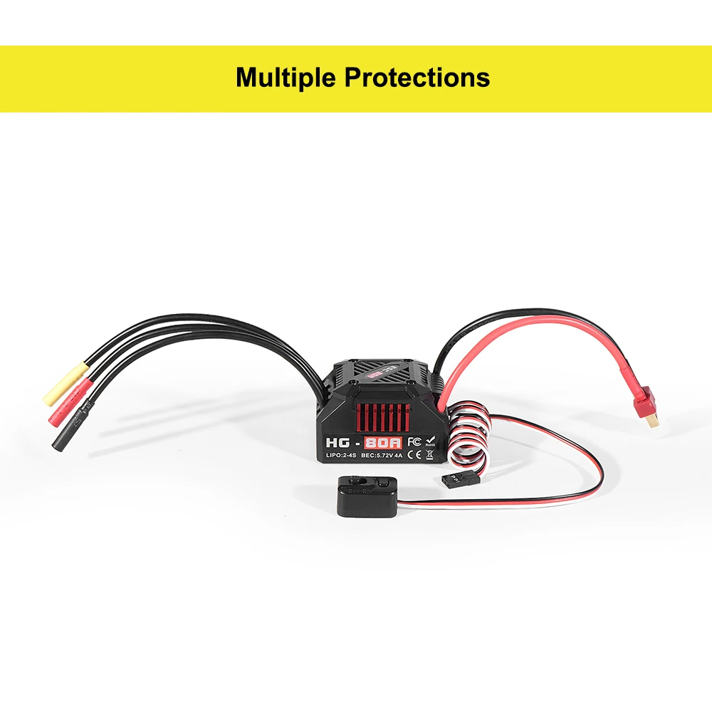 Waterproof Brushless ESC HG-80A 80A Sensorless 2-4S For RC Monster Truck Buggy Crawler With XT60 T Plug