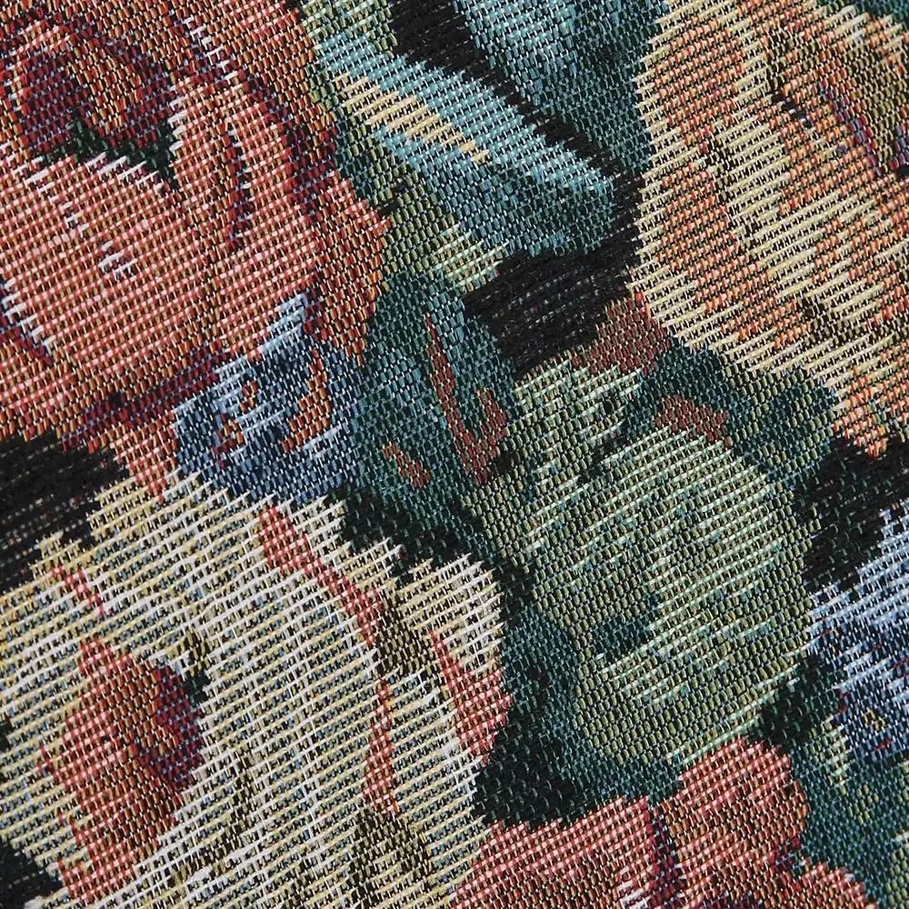 Portable Floral Print Women's Tote Bag Canvas Large Capacity Lunch Bag Zipper Thickened Jacquard Handbag