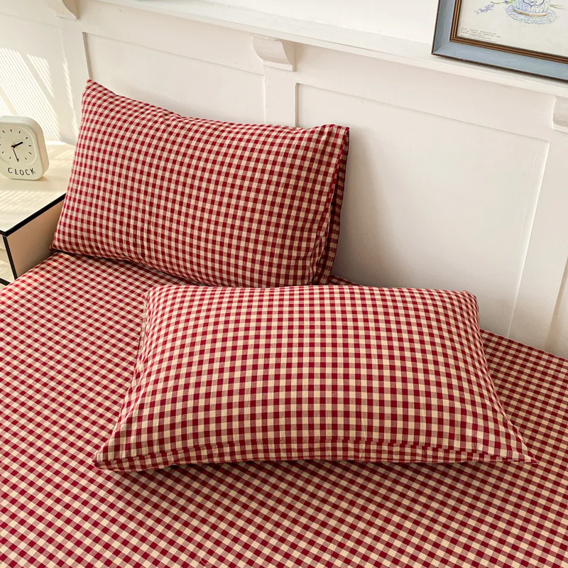 100% Cotton 2pcs Pillowcase 48x74cm Grid Printed Pillowcase Cover for Home Simple Style Cotton Pillow Cover