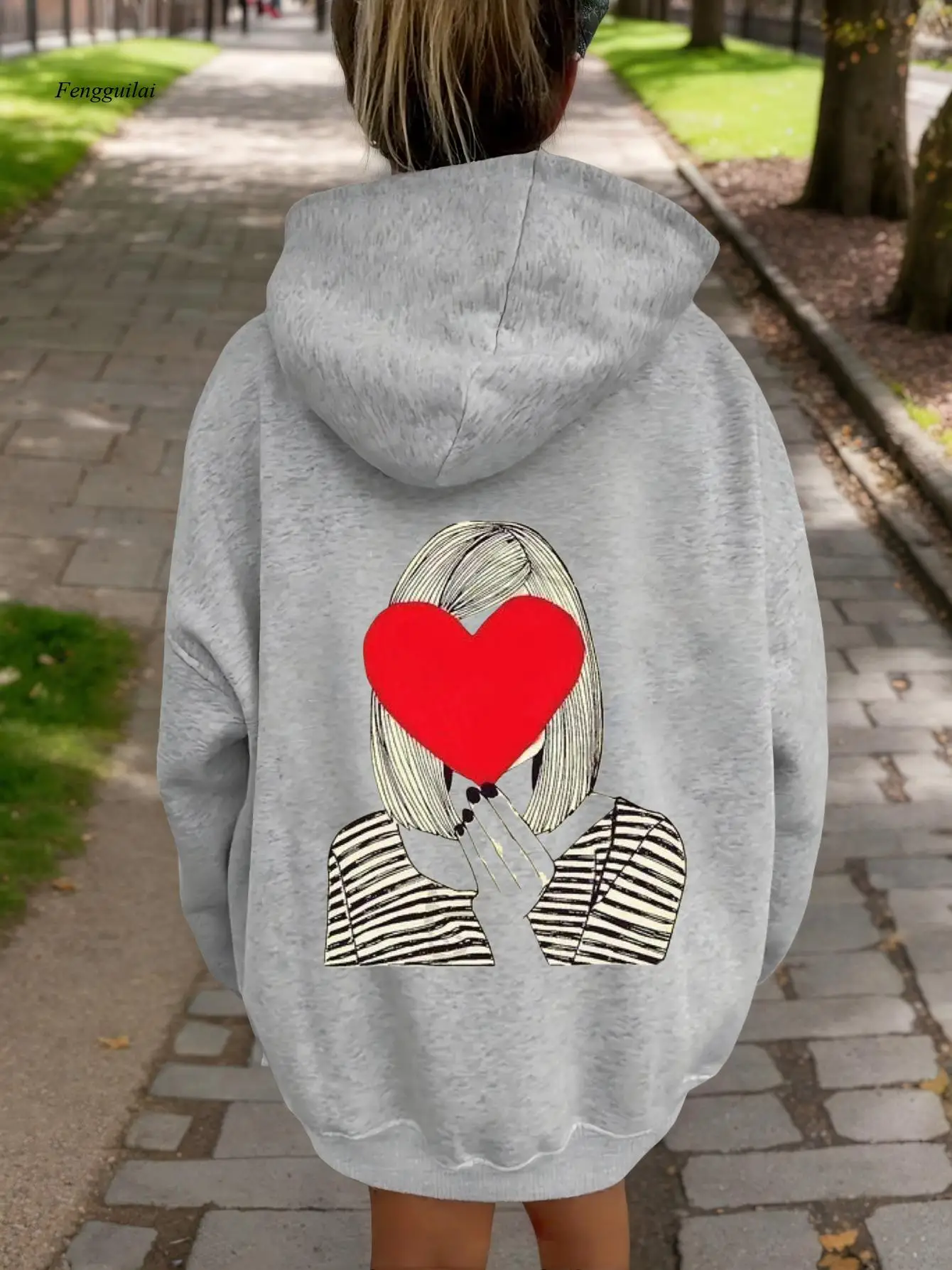 Moda casual outono e inverno com estampa de dopamina moletom com capuz |   Confortável manga comprida