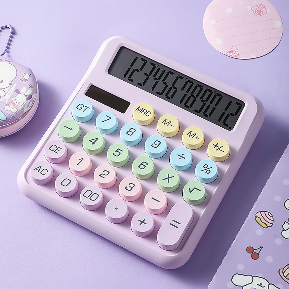 Dopamine Calculator 12 Digit Large LCD Display Big Round Button Cute Candy Colored Calculator Suitable for Office School