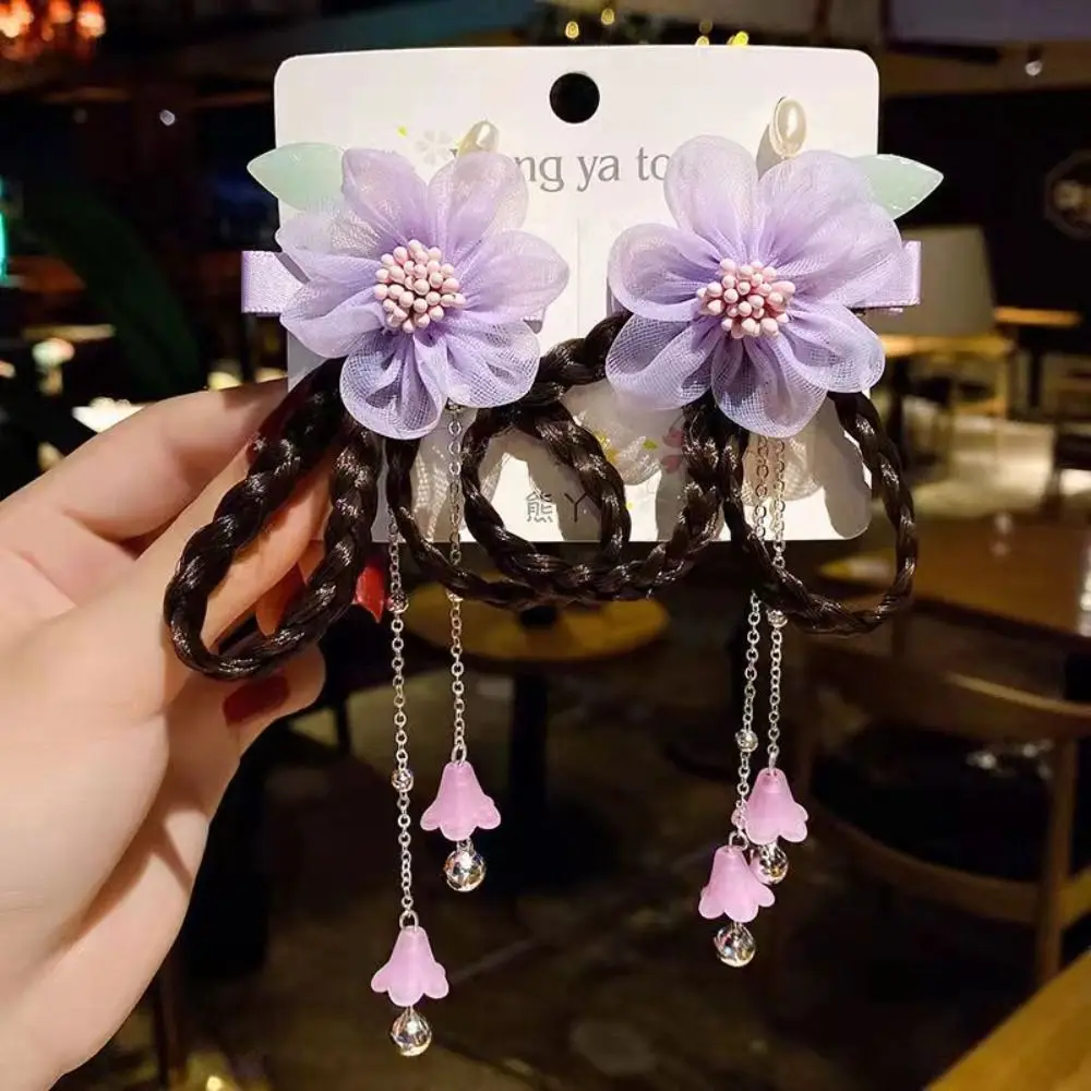 

Resin Flower Duckbill Clip Flower Tassel Wig Braid Head Wear Children Hair Clip Women Hair Accessories Ancient Style Hairpin