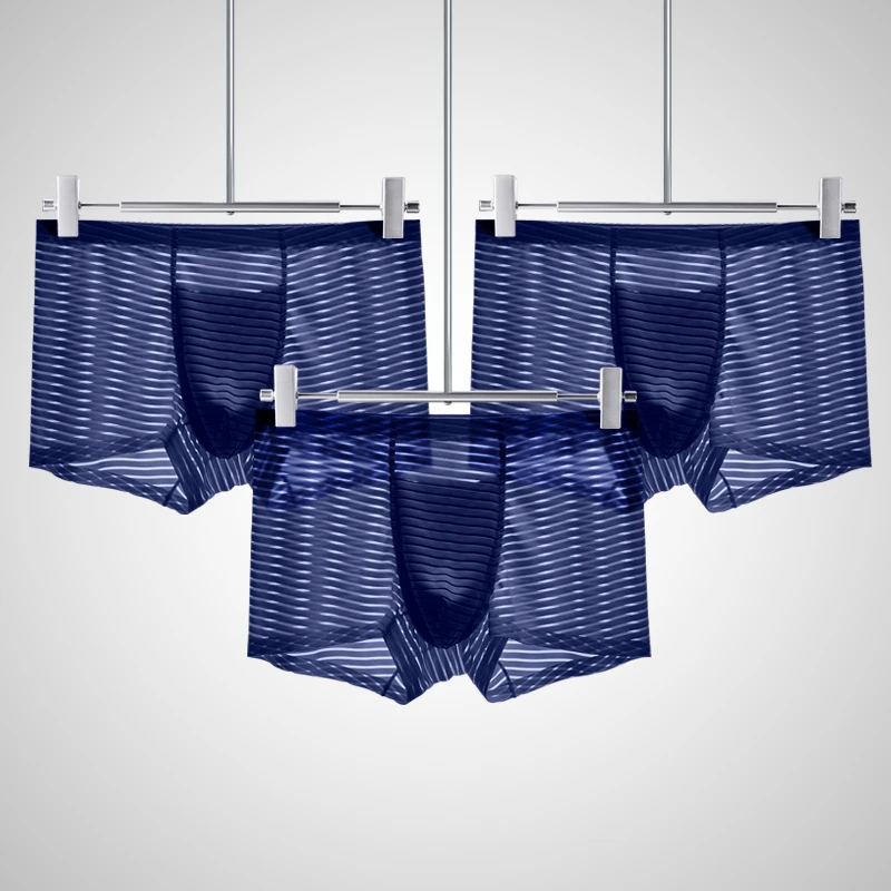 3 قطع ملابس داخلية رجالية شبكية مضادة للبكتيريا، سراويل رجالية بدون خياطة بأربعة زوايا من الحرير الجليدي، رفيعة بدون خياطة صيفية قابلة للتنفس بزاوية مسطحة