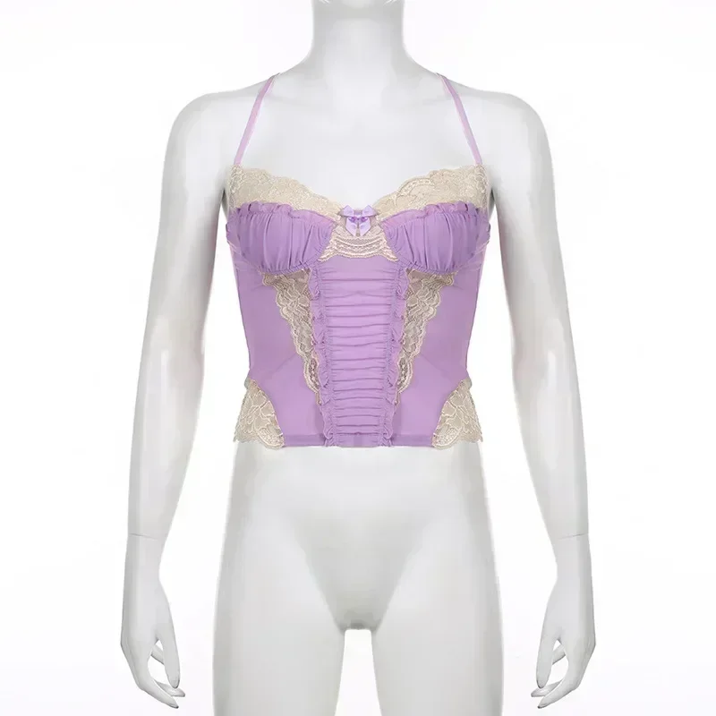 2000s Style Y2k White Lace Corset Crop Top Vest Coquett Clothes Sexy Tank Tube Top Black and White Camisas