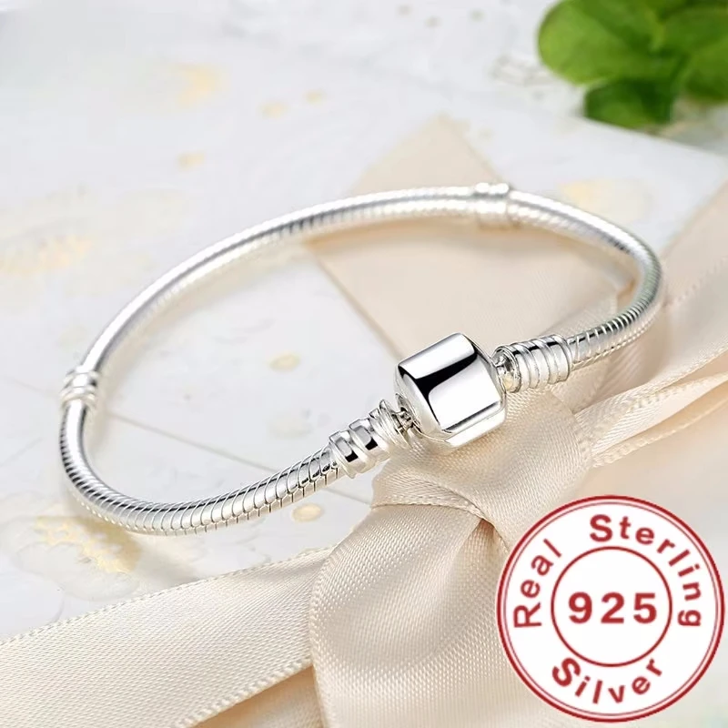 

Original Fine Jewelry 925 Sterling Silver Charm Bracelet Soft and Smooth Snake Bone Bracelet for Women