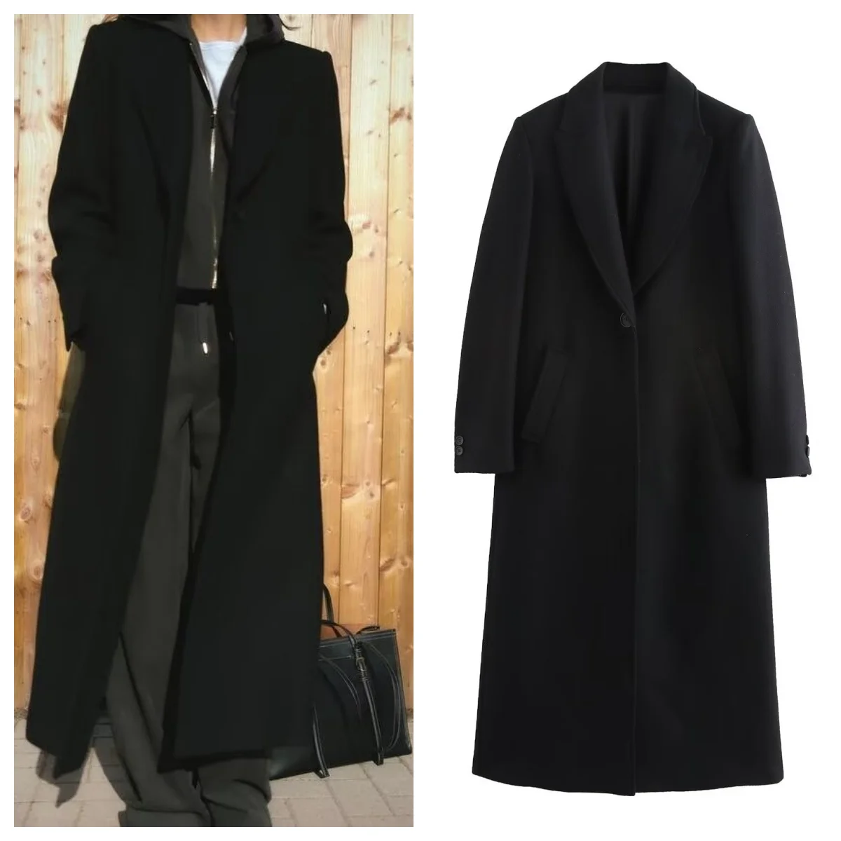 New European and American style temperament Hepburn style lapel versatile long woolen coat