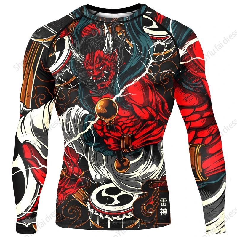 Męska koszulka z długim rękawem i okrągłym dekoltem Japoński samuraj z nadrukiem 3D Graficzne koszulki Casual Street Tshirt Ropa hombre Tops Tattoo