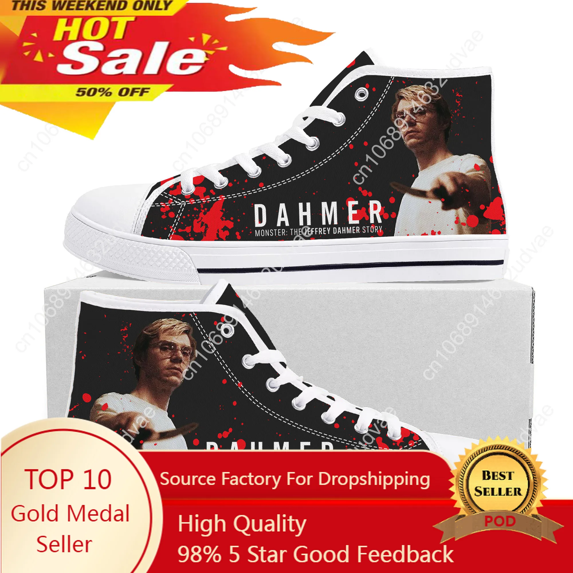 Jeffrey Dahmer High Top Sneakers Mens Womens Teenager High Quality Monster-Serial Killer Canvas Sneaker Casual Shoe Custom Shoes