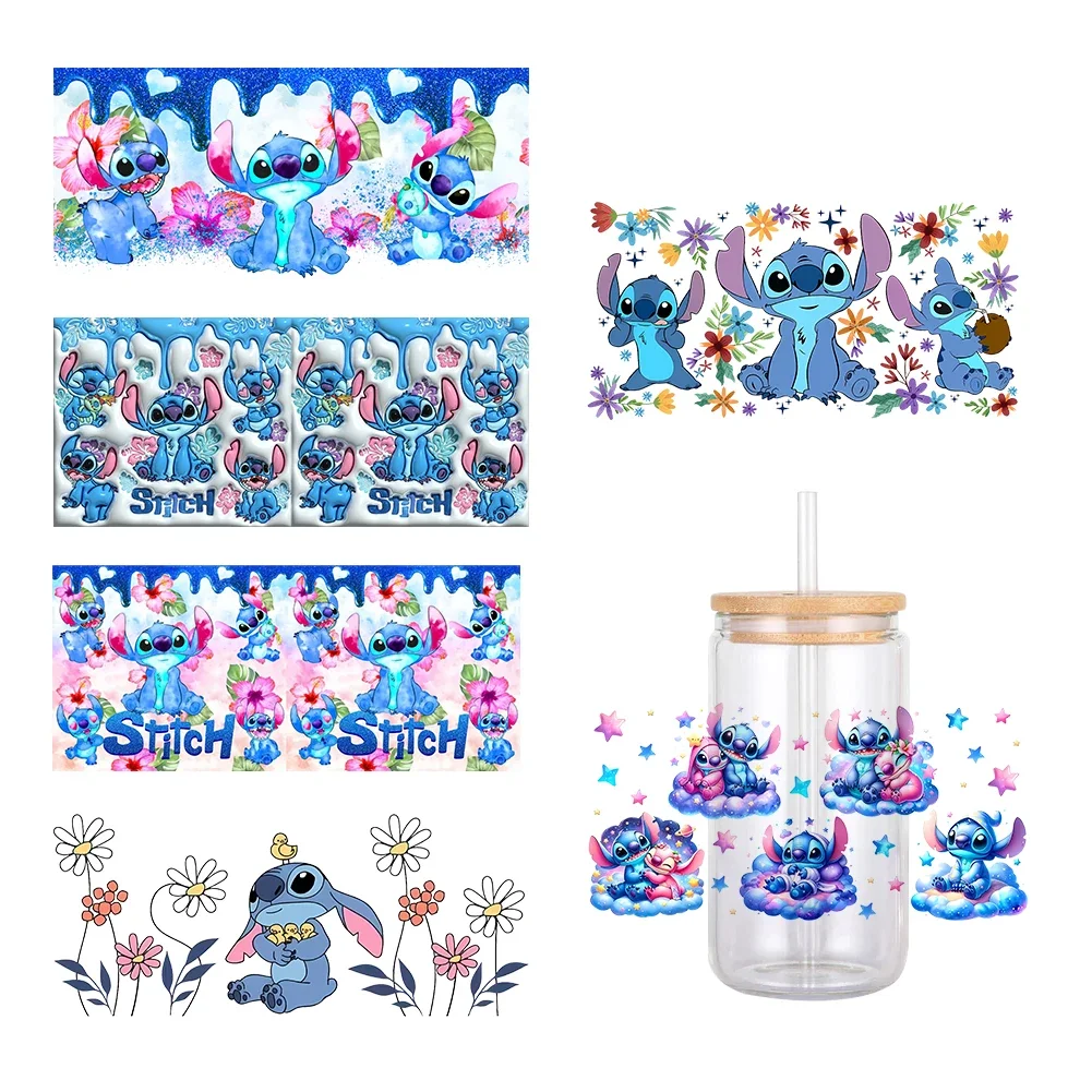 ひまわり 11 × 24 センチメートルディズニーステッチリビー 16 オンス缶ガラス 3D 防水 UV DTF コーヒー缶ラップリビーガラスラップ