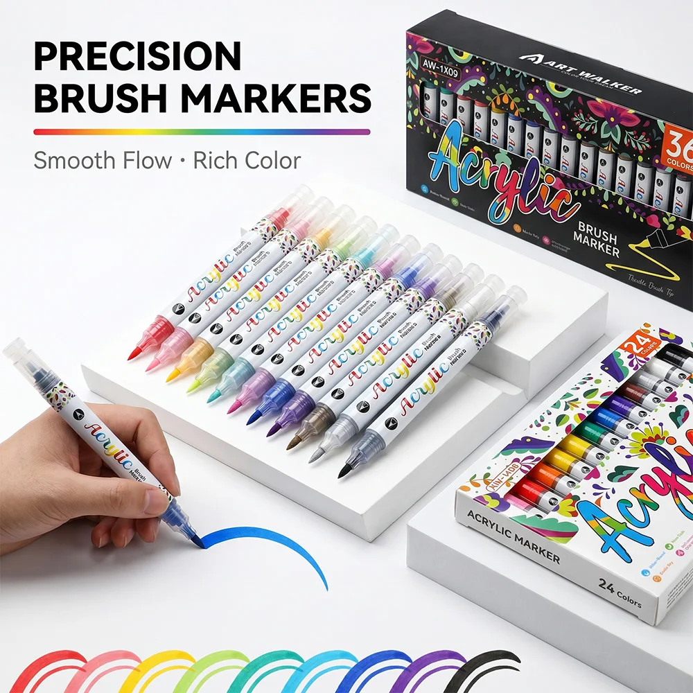 12/24/36 Colors Push-To-Ink Acrylic Marker Artistic Decoration Painting DIY Crafts Quick-Dry No Bleed Press Release Ink Art Tool