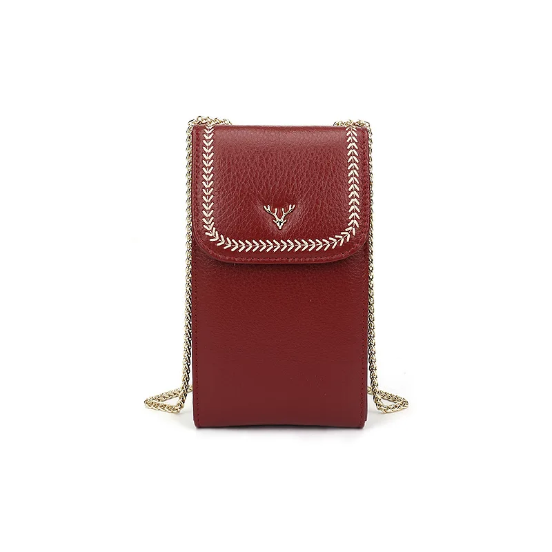 

Genuine Leather Trend Deer Head Chain Bag Popular Vertical Style with Card Position Single Shoulder Crossbody Cell Phone Bag