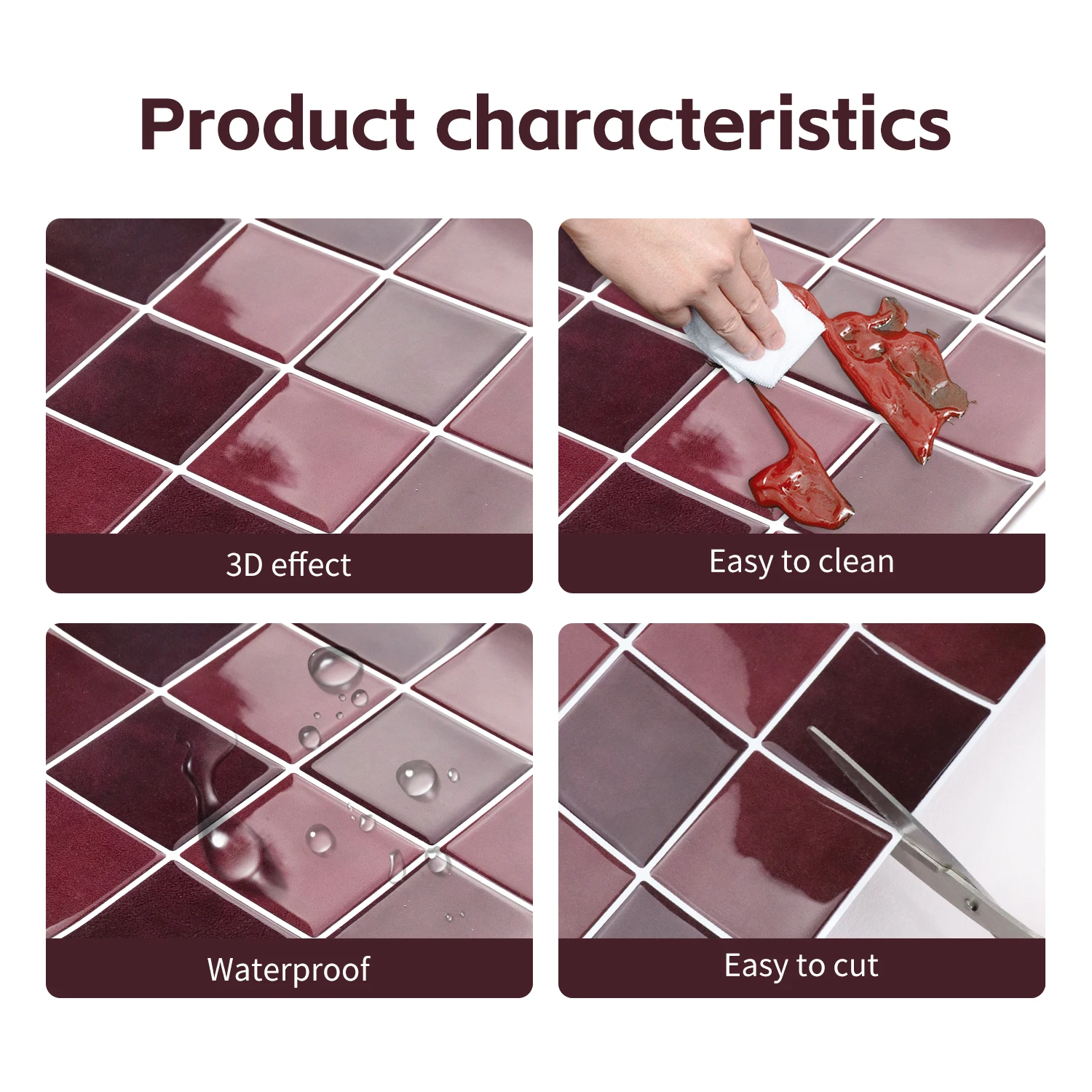 5PCS 9x9inch  Mosaic Tiles Peel and Stick Backsplash, Self-Adhesive Wall Tiles Stick on Back Splash for Kitchen, Bathroom - view 3