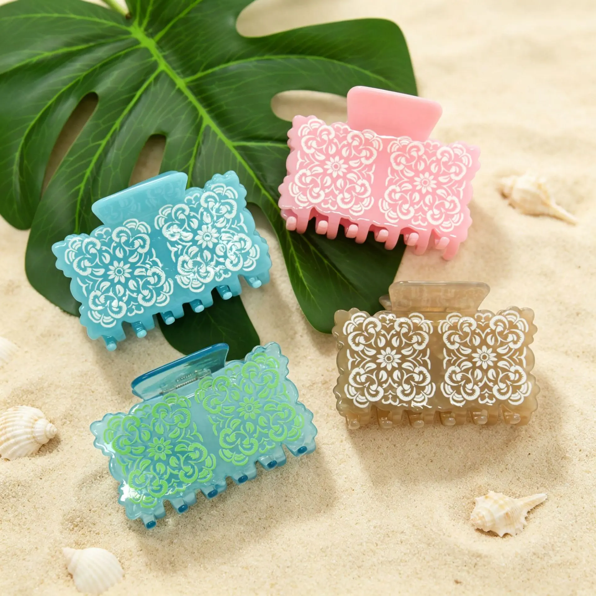 Vintage Floral Print Hair Claw Clips Pastel Color Large Non‑Slip Hair Grab Clips Elegant Flower Pattern Hair Claw Women Girls Da