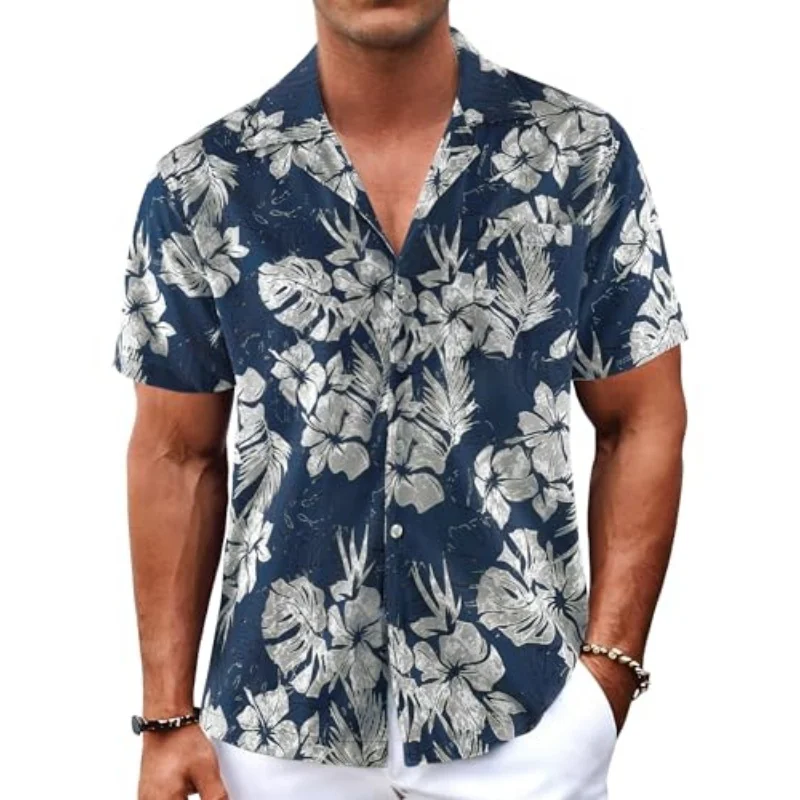 

Men's 3D Hawaiian shirt short sleeved button casual shirt summer print tropical floral beach shirt