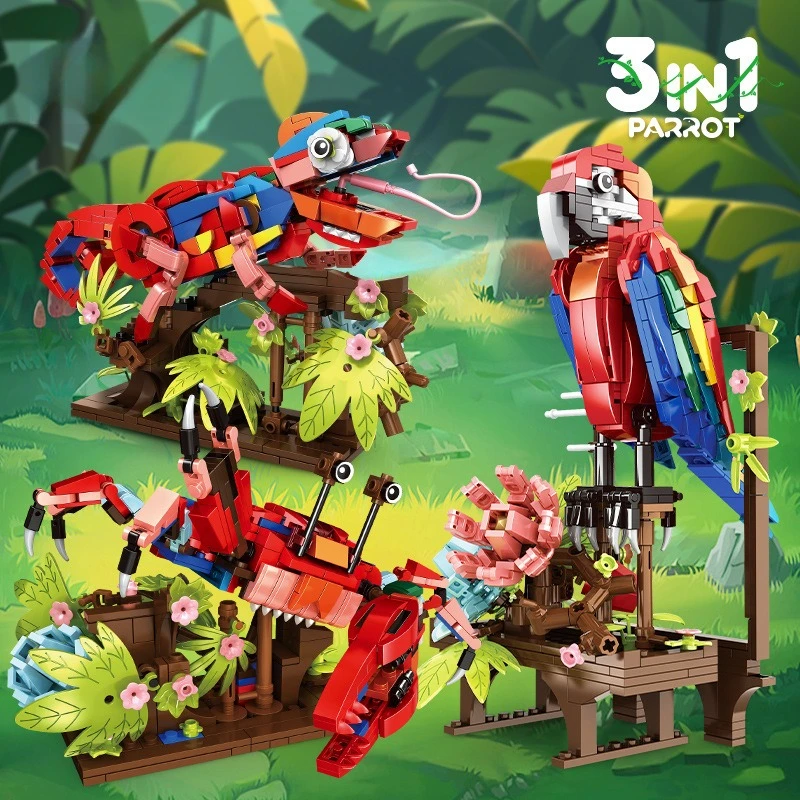 

Building block Three changes Parrot Chameleon Crab Animal World Assembled pellet toys