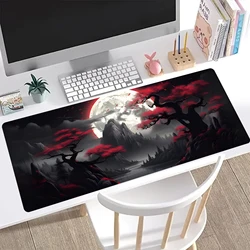Ink Style Landscape Mountains Extended Gaming Mouse Pad - Large Non-Slip Rubber Base Mouse Pad with Stitched Edges and Washable