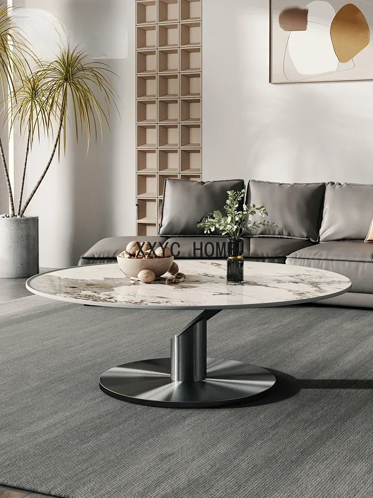 Minimalist round Coffee Table Affordable Luxury Style Stone Plate Living Room Home Italian Stainless Steel Solid Wood Tea Table