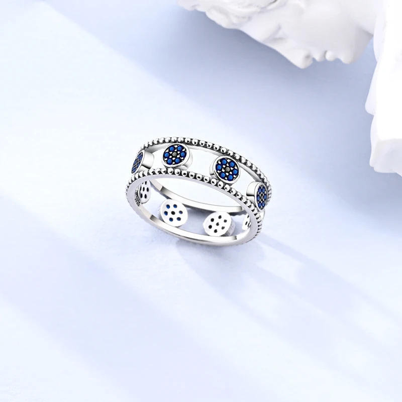 الأصلي 925 فضة تألق محظوظ الأزرق العين الدائري للنساء مجوهرات للبنات هدايا المناسبات عيد ميلاد