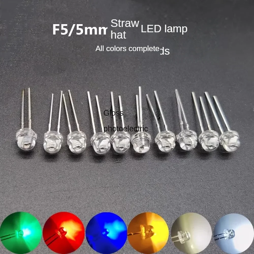 F5 Straw Hat Light Emitting  Bulb Inline LED Indicator 5mm White Red Yellow Blue Green Orange Pink Warm White Purple Light