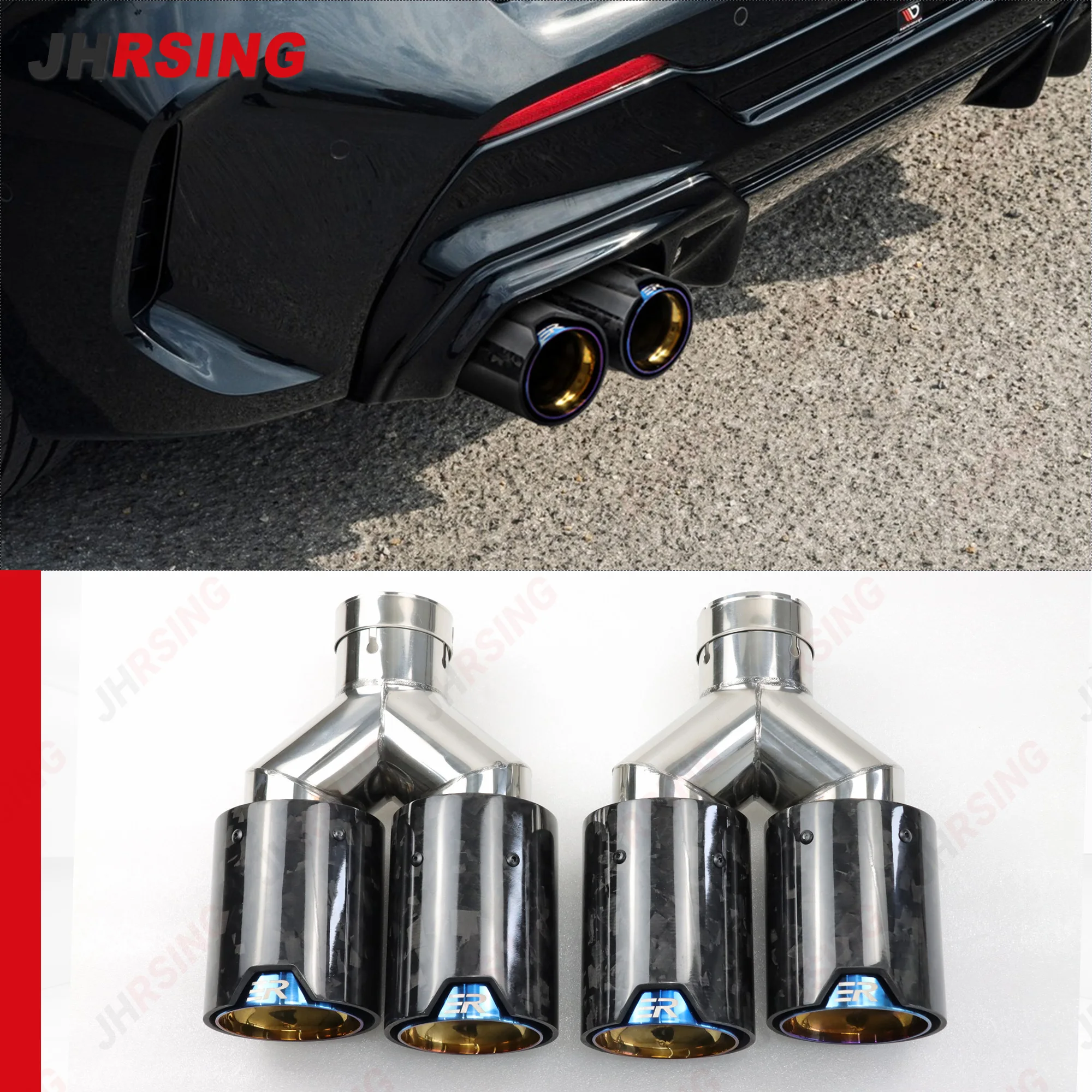 

1Pcs Upgrade Forged Carbon Fiber Exhaust tips car accessories Stainless Double Outlet Muffler nozzles Modify for BMW Series