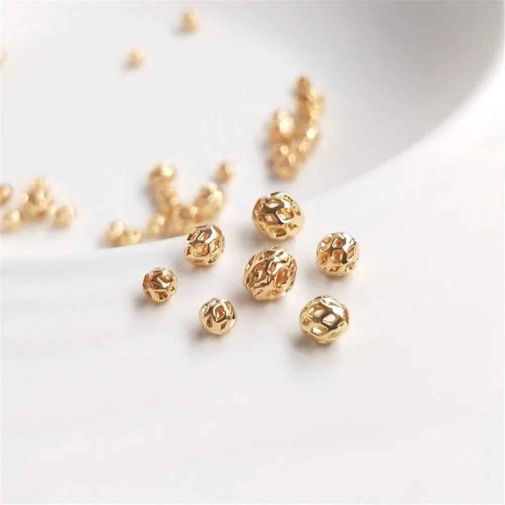 14K Gold Bead loose bead hollow bead net separated bead round bead DIY handmade bracelet first jewelry accessories