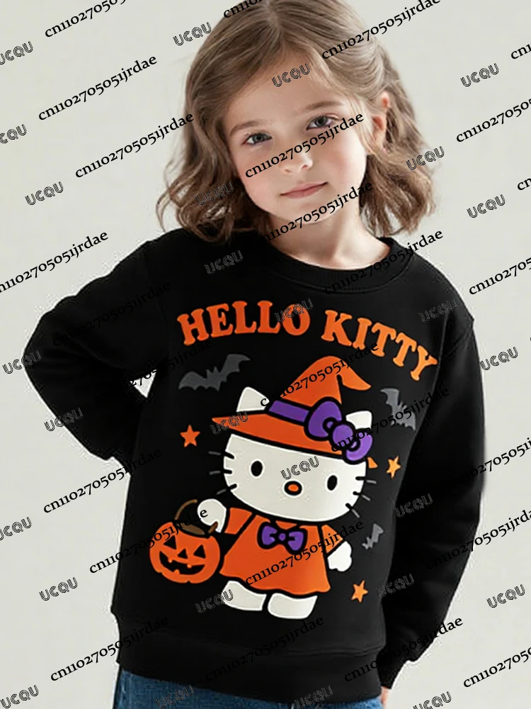 

Индивидуальные толстовки «Hello Kitty» на Хэллоуин для мальчиков и девочек, осень-зима, новый пуловер с капюшоном и круглым вырезом, мужские и женские толстовки, подарки на Хэллоуин