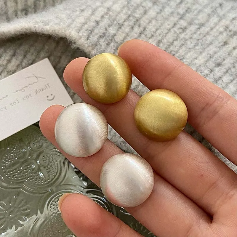 Frosted Gold Color Brushed Half Metal Big Ball Round Earrings for Women Retro Unique Creative Versatile Accessories brincos