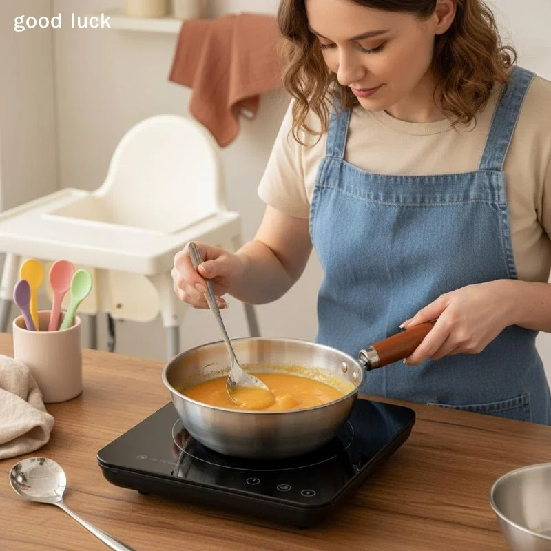 Stainless Steel Instant Noodle Pot Small Pot For One Person High-value Appearance Wood Handle Snack Pot Small Cooking Pot