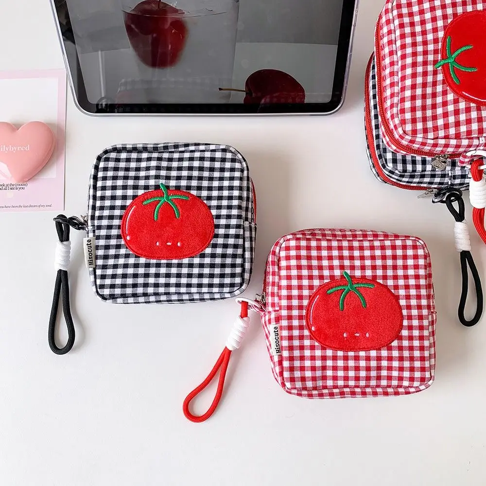 New Tomato Plaid Storage Bag Multifunctional Portable Cosmetic Pouch Square Small Makeup Bag CCD Camera Sanitary Napkin Lipstick
