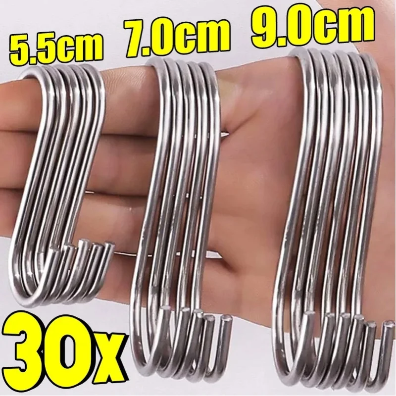10–30 Stück Metall-S-Haken aus Edelstahl, S-förmiger Haken für Küche, Badezimmer, Taschen, Kleidung, Handtücher, Pflanzen, zum Aufhängen von Kleiderbügeln